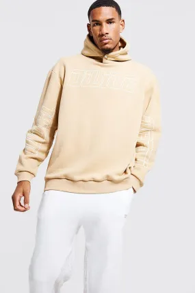 Tall Oversized Worldwide Sleeve Print Hoodie | boohooMAN UK